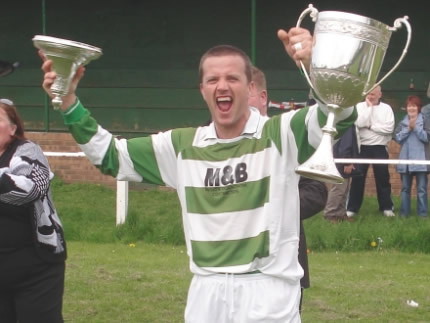 Paul Lacy with trophy - Dock FC 2005-6